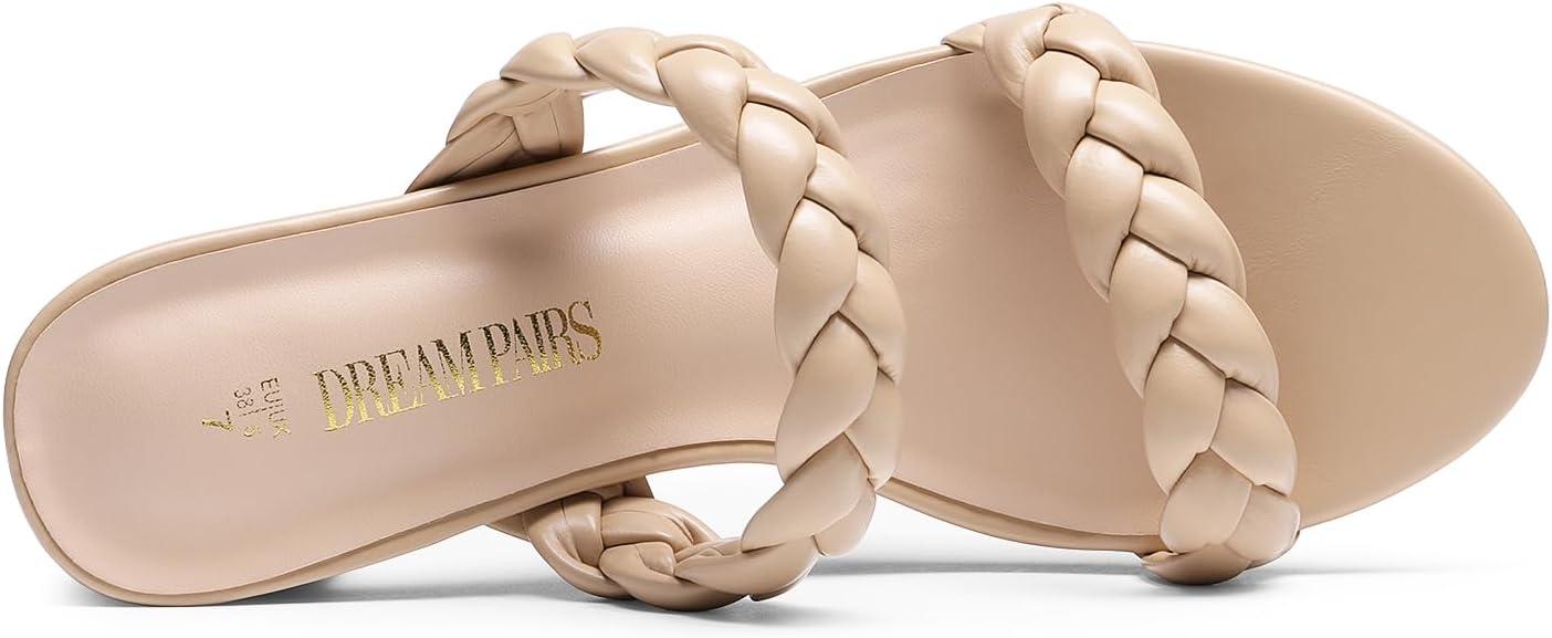 imageDREAM PAIRS Womens Two Braided Strap Low Heels for Women Open Toe Block Chunky Heels Sandals Holiday Party Wedding Dress Pumps ShoesNude