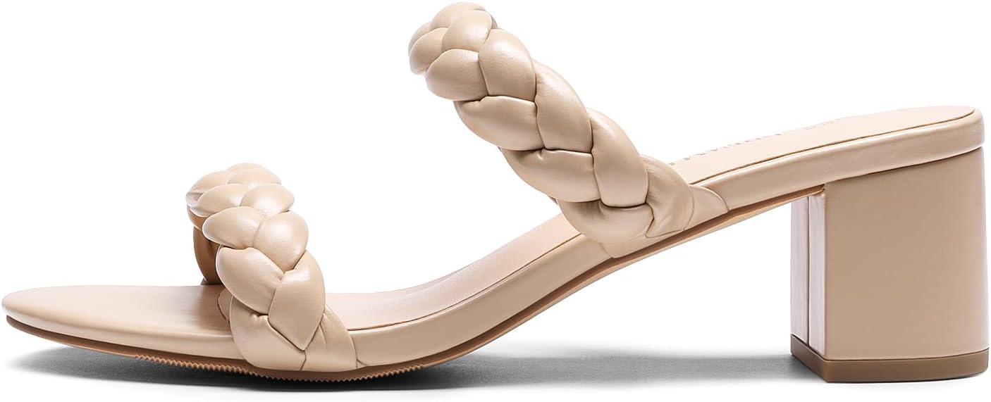 imageDREAM PAIRS Womens Two Braided Strap Low Heels for Women Open Toe Block Chunky Heels Sandals Holiday Party Wedding Dress Pumps ShoesNude