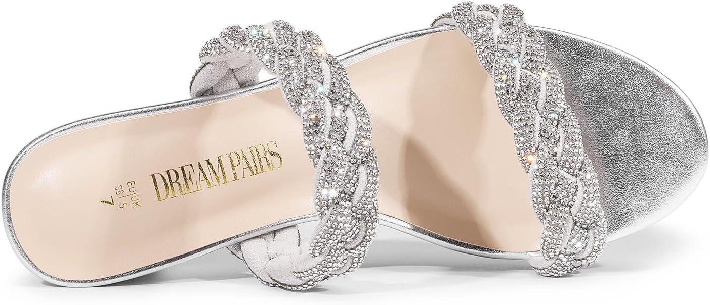 imageDREAM PAIRS Womens Two Braided Strap Low Heels for Women Open Toe Block Chunky Heels Sandals Holiday Party Wedding Dress Pumps ShoesSilver