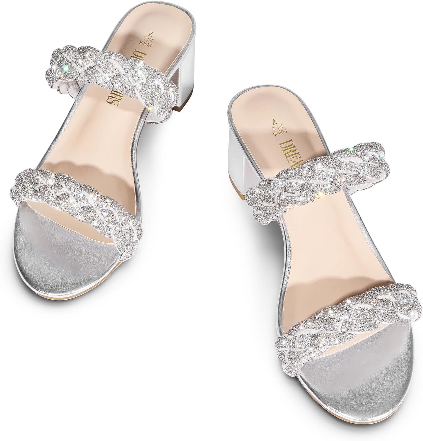 imageDREAM PAIRS Womens Two Braided Strap Low Heels for Women Open Toe Block Chunky Heels Sandals Holiday Party Wedding Dress Pumps ShoesSilver