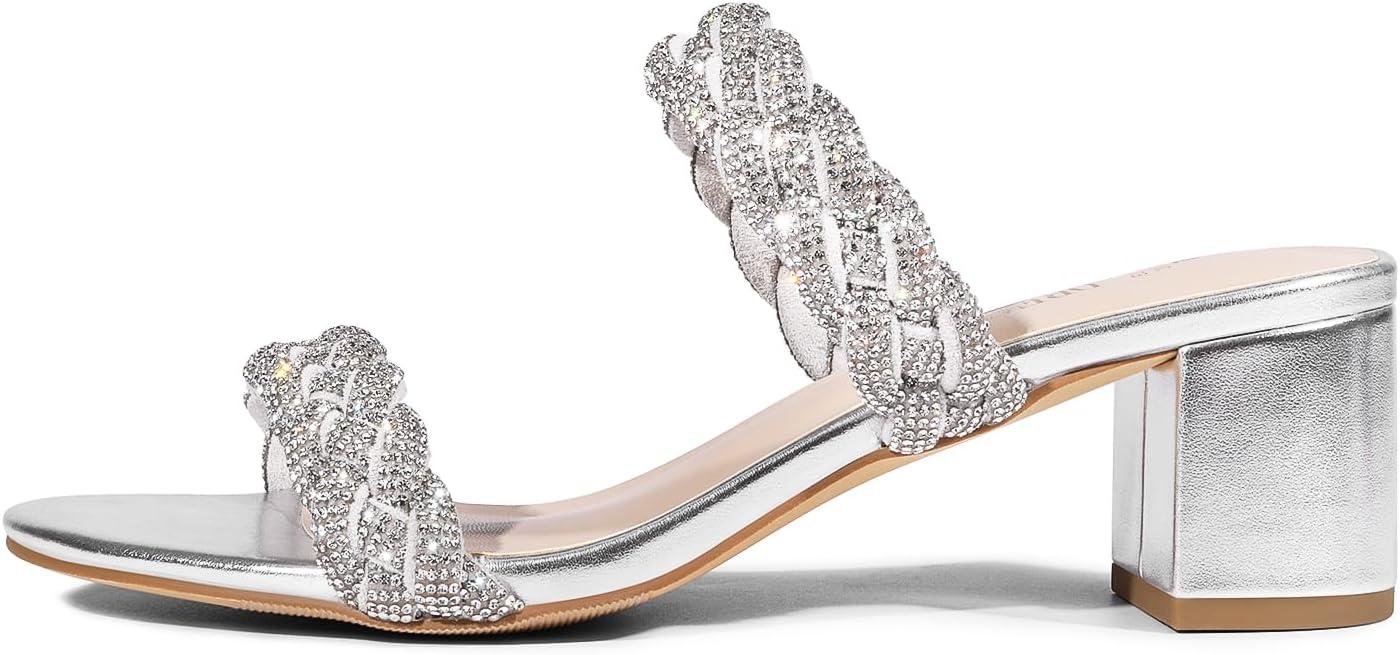 imageDREAM PAIRS Womens Two Braided Strap Low Heels for Women Open Toe Block Chunky Heels Sandals Holiday Party Wedding Dress Pumps ShoesSilver