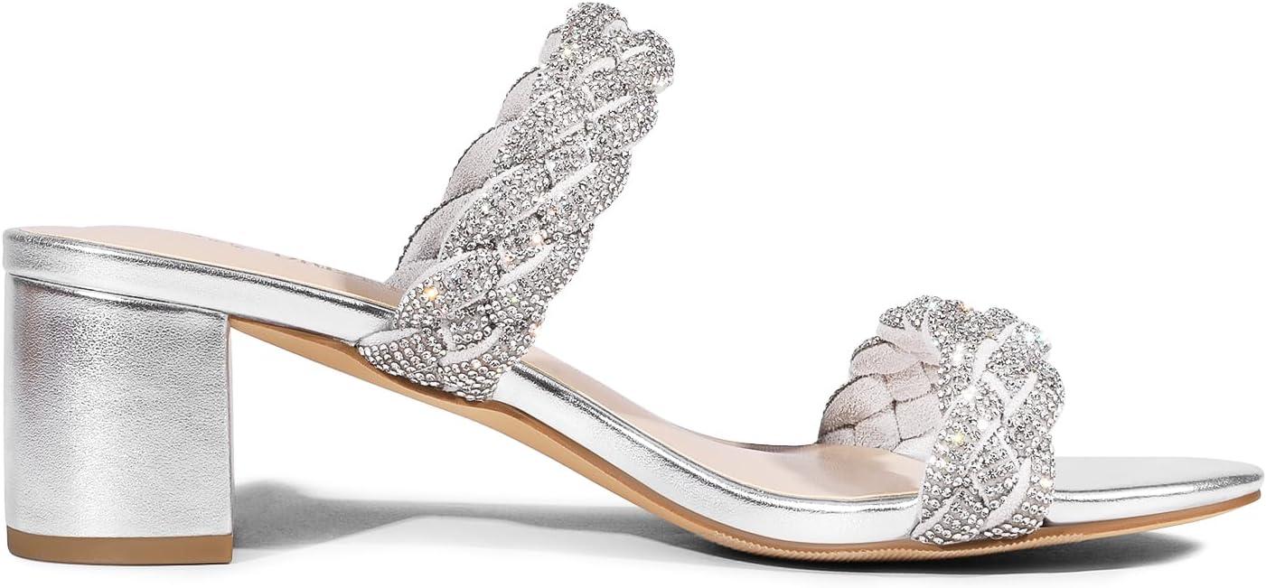 imageDREAM PAIRS Womens Two Braided Strap Low Heels for Women Open Toe Block Chunky Heels Sandals Holiday Party Wedding Dress Pumps ShoesSilver