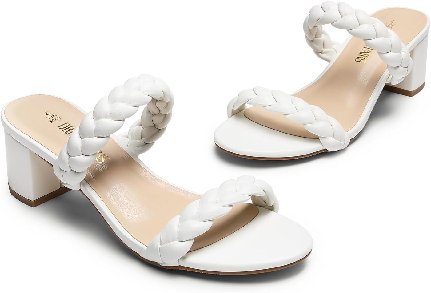 imageDREAM PAIRS Womens Two Braided Strap Low Heels for Women Open Toe Block Chunky Heels Sandals Holiday Party Wedding Dress Pumps ShoesWhite