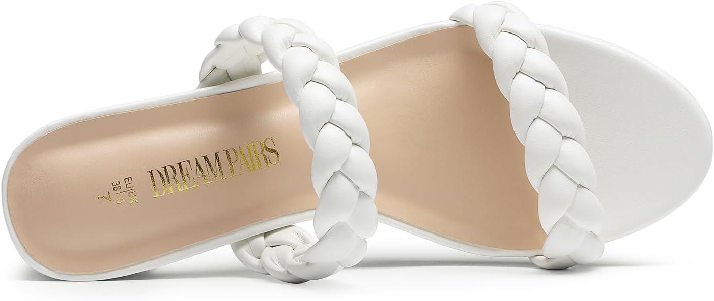 imageDREAM PAIRS Womens Two Braided Strap Low Heels for Women Open Toe Block Chunky Heels Sandals Holiday Party Wedding Dress Pumps ShoesWhite