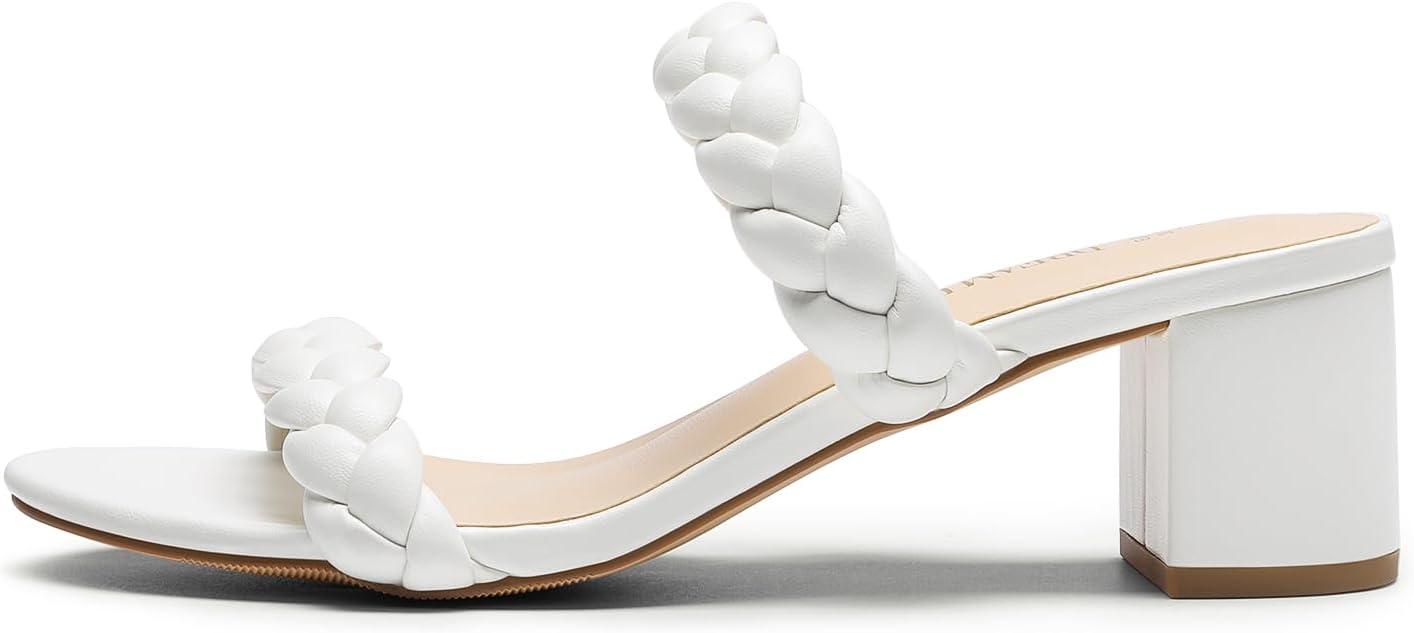 imageDREAM PAIRS Womens Two Braided Strap Low Heels for Women Open Toe Block Chunky Heels Sandals Holiday Party Wedding Dress Pumps ShoesWhite