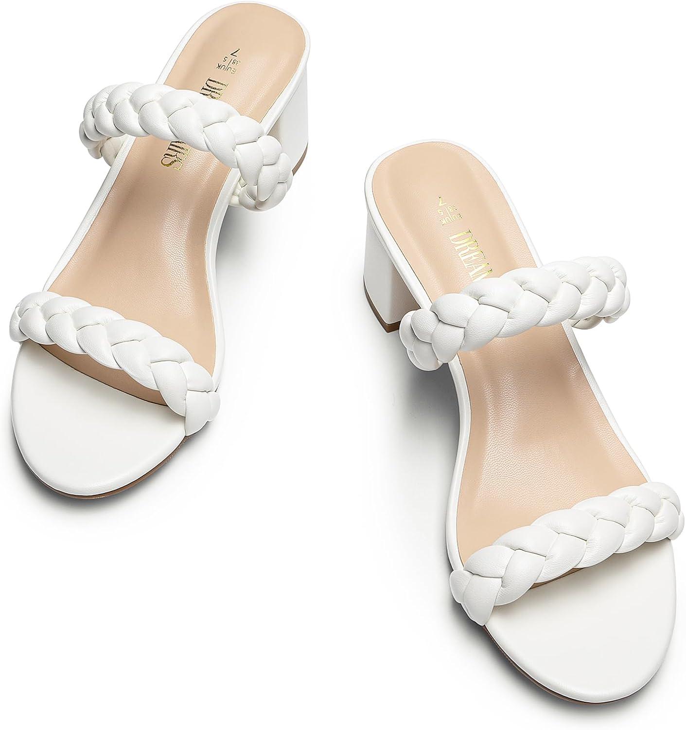 imageDREAM PAIRS Womens Two Braided Strap Low Heels for Women Open Toe Block Chunky Heels Sandals Holiday Party Wedding Dress Pumps ShoesWhite