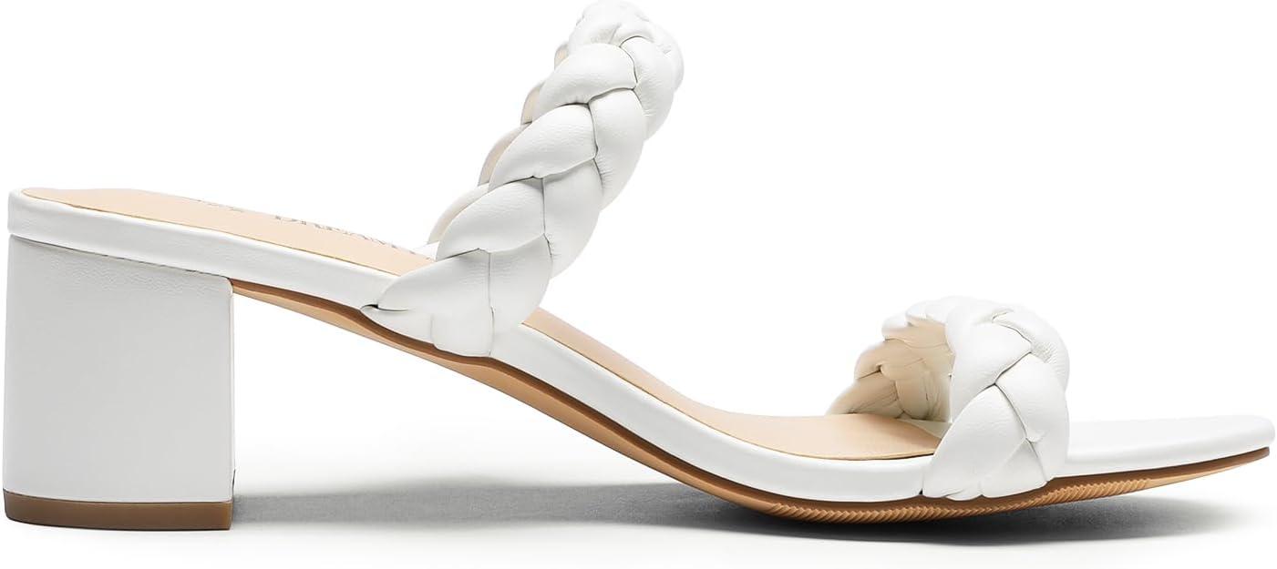 imageDREAM PAIRS Womens Two Braided Strap Low Heels for Women Open Toe Block Chunky Heels Sandals Holiday Party Wedding Dress Pumps ShoesWhite