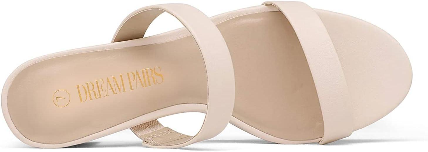 imageDREAM PAIRS Womens Two Strap Open Toe Low Block Chunky Heels Sandals Dress Pumps Casual Summer Mules ShoesApricontPu
