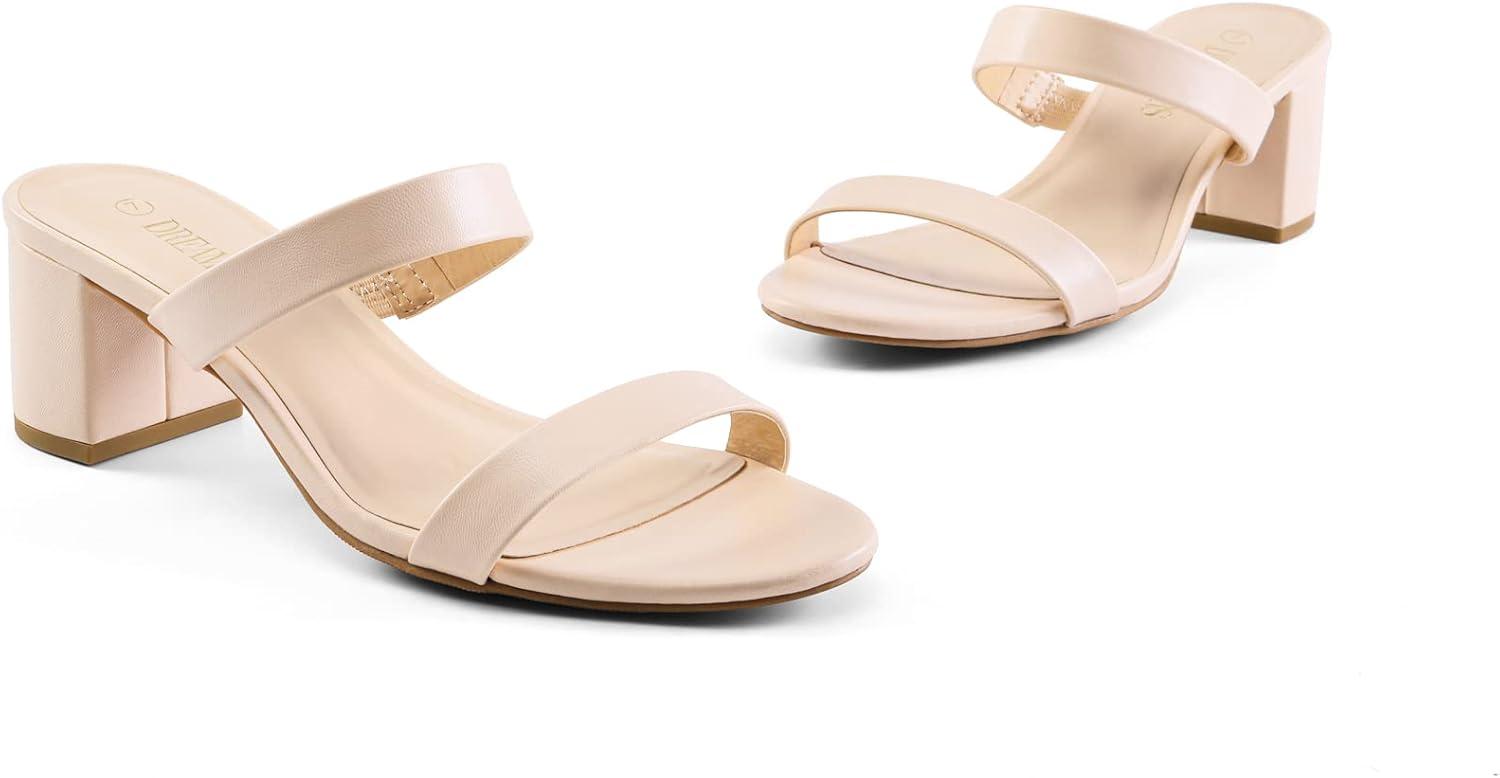 imageDREAM PAIRS Womens Two Strap Open Toe Low Block Chunky Heels Sandals Dress Pumps Casual Summer Mules ShoesApricontPu