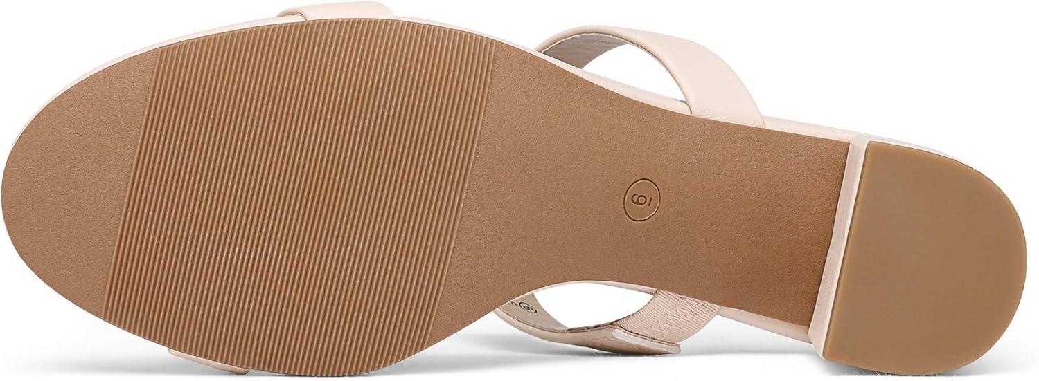 imageDREAM PAIRS Womens Two Strap Open Toe Low Block Chunky Heels Sandals Dress Pumps Casual Summer Mules ShoesApricontPu