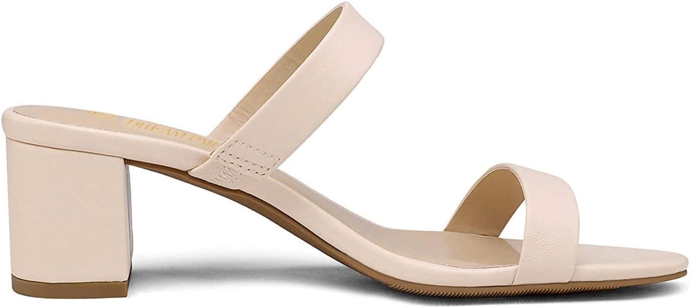 imageDREAM PAIRS Womens Two Strap Open Toe Low Block Chunky Heels Sandals Dress Pumps Casual Summer Mules ShoesApricontPu