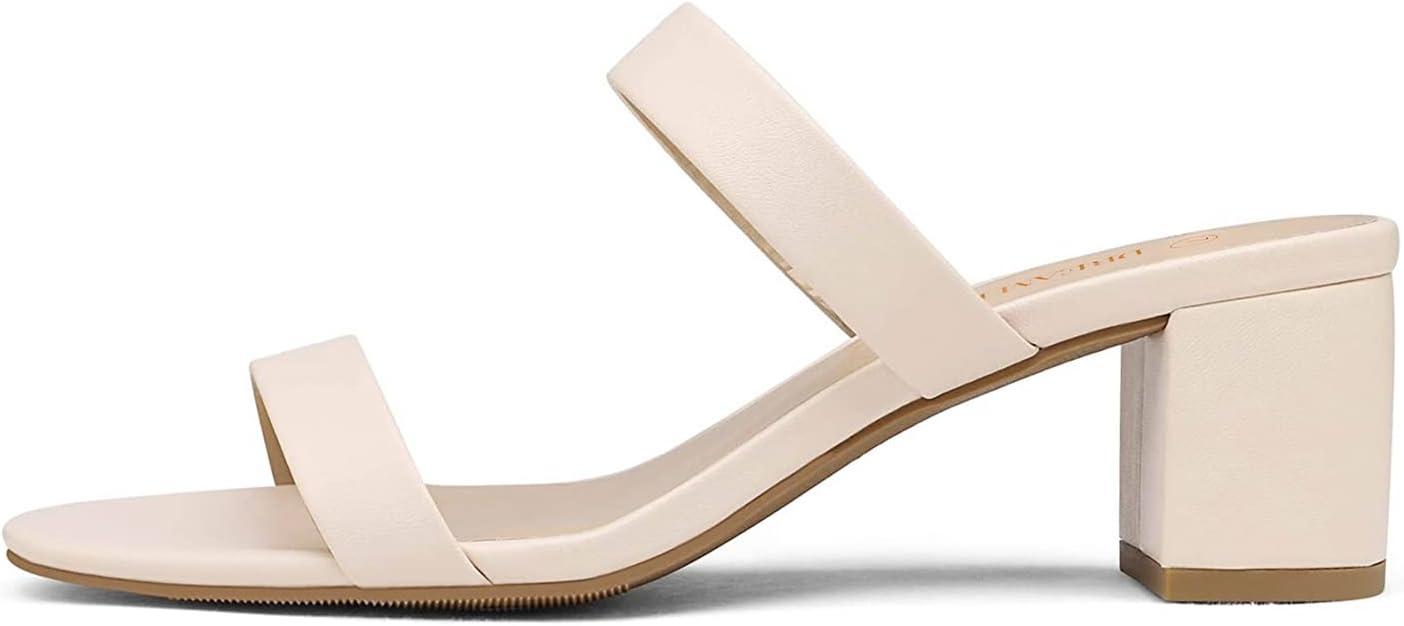 imageDREAM PAIRS Womens Two Strap Open Toe Low Block Chunky Heels Sandals Dress Pumps Casual Summer Mules ShoesApricontPu