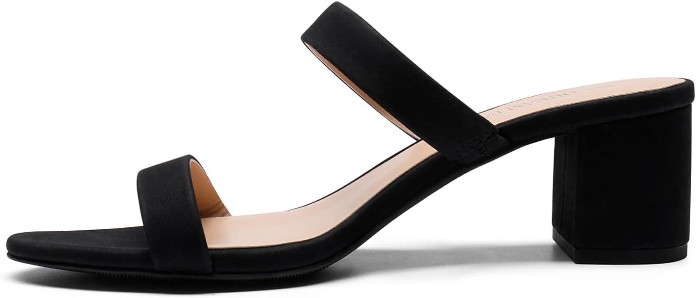 imageDREAM PAIRS Womens Two Strap Open Toe Low Block Chunky Heels Sandals Dress Pumps Casual Summer Mules ShoesBlacknubuck