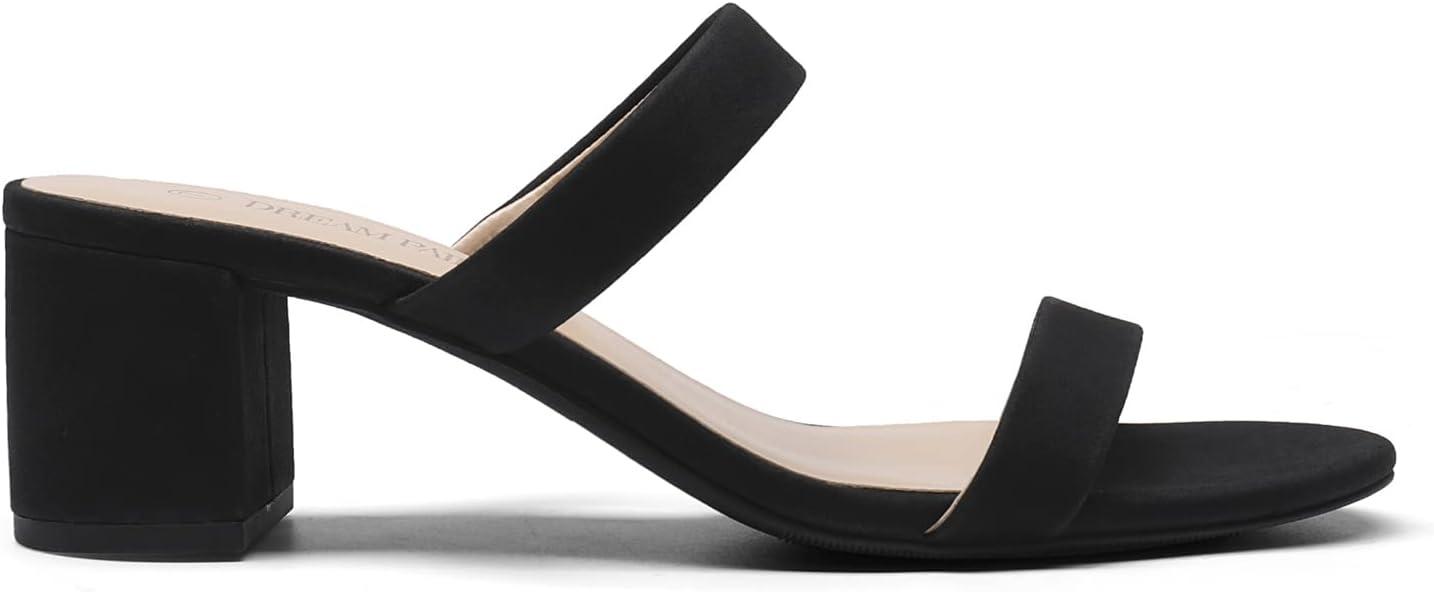 imageDREAM PAIRS Womens Two Strap Open Toe Low Block Chunky Heels Sandals Dress Pumps Casual Summer Mules ShoesBlacknubuck