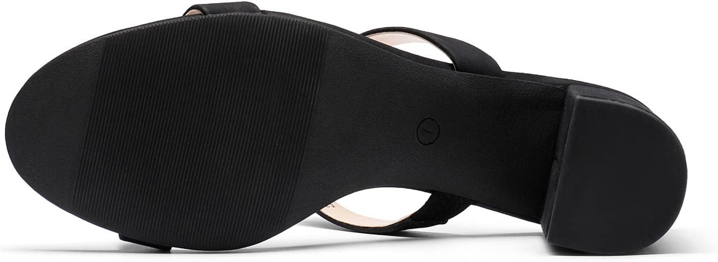 imageDREAM PAIRS Womens Two Strap Open Toe Low Block Chunky Heels Sandals Dress Pumps Casual Summer Mules ShoesBlacknubuck