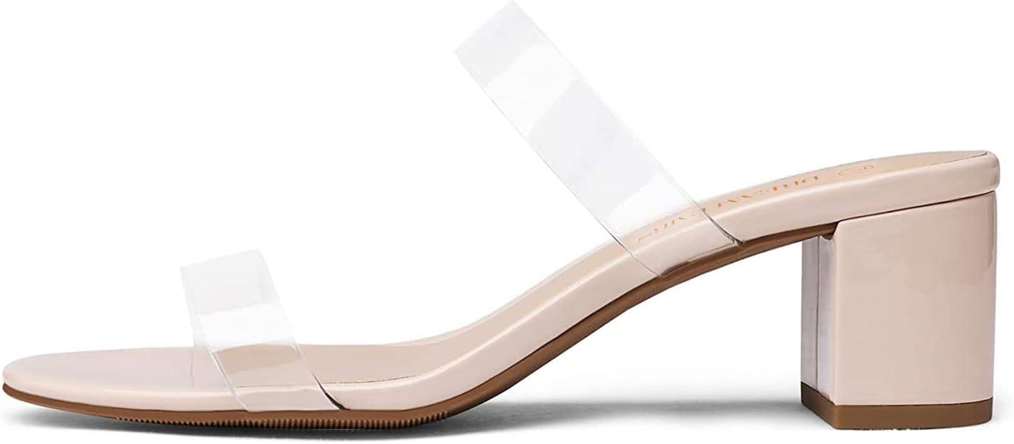 imageDREAM PAIRS Womens Two Strap Open Toe Low Block Chunky Heels Sandals Dress Pumps Casual Summer Mules ShoesNudeTpu