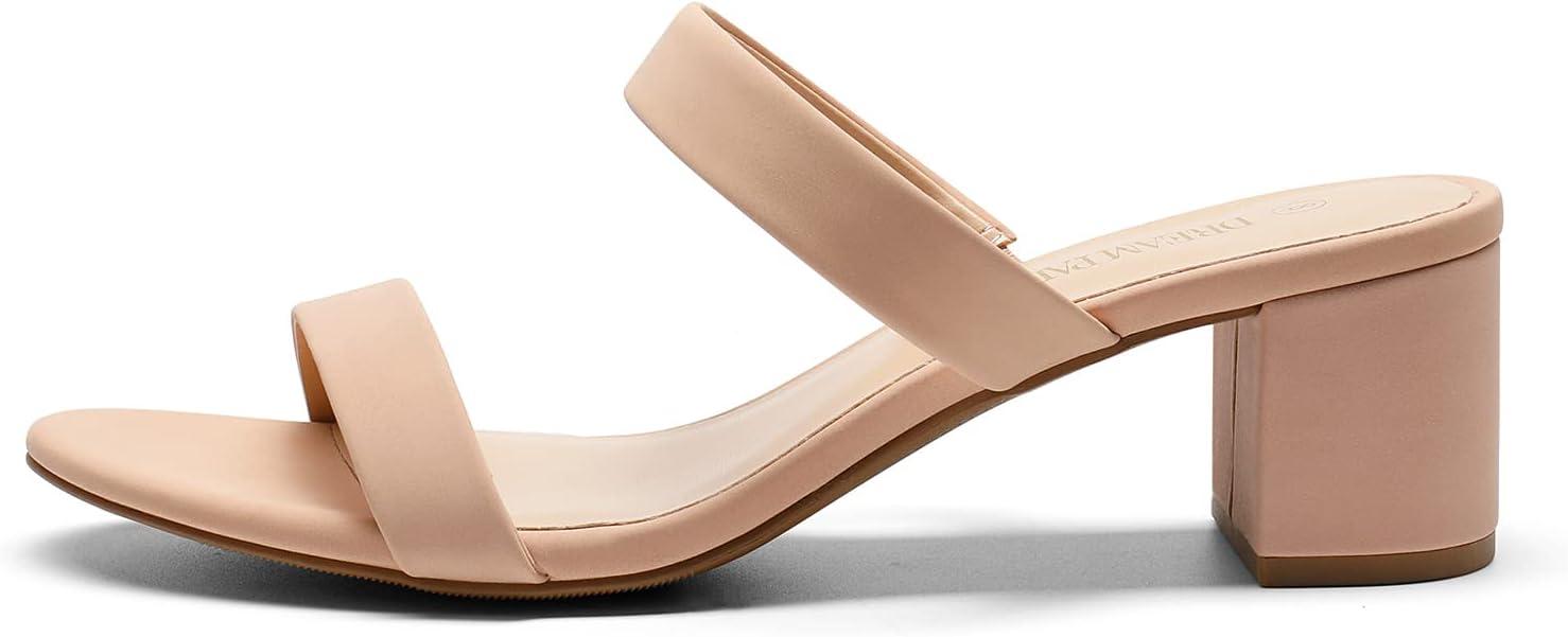 imageDREAM PAIRS Womens Two Strap Open Toe Low Block Chunky Heels Sandals Dress Pumps Casual Summer Mules ShoesNudenubuck