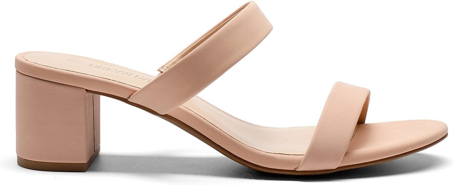 imageDREAM PAIRS Womens Two Strap Open Toe Low Block Chunky Heels Sandals Dress Pumps Casual Summer Mules ShoesNudenubuck