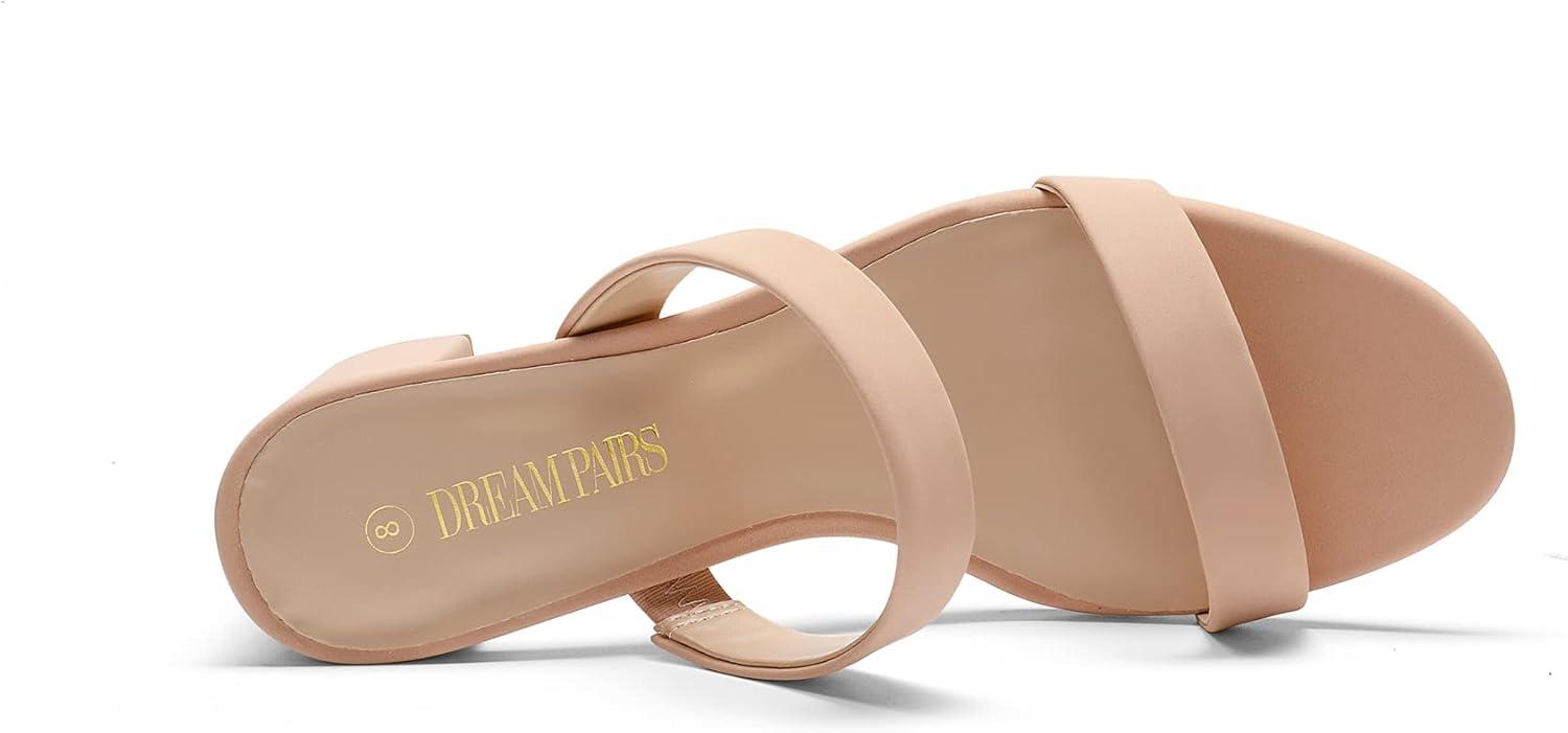 imageDREAM PAIRS Womens Two Strap Open Toe Low Block Chunky Heels Sandals Dress Pumps Casual Summer Mules ShoesNudenubuck