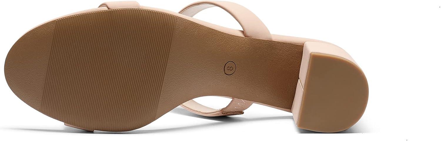 imageDREAM PAIRS Womens Two Strap Open Toe Low Block Chunky Heels Sandals Dress Pumps Casual Summer Mules ShoesNudenubuck