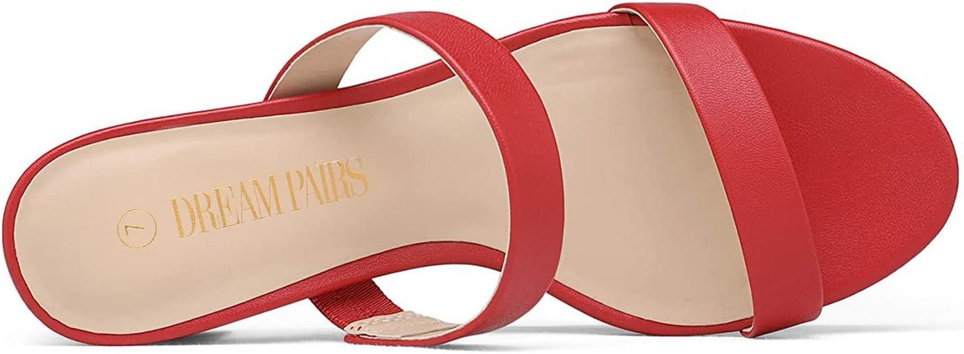 imageDREAM PAIRS Womens Two Strap Open Toe Low Block Chunky Heels Sandals Dress Pumps Casual Summer Mules ShoesRedPu