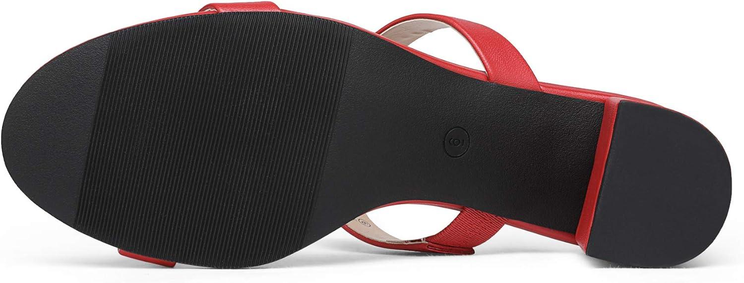 imageDREAM PAIRS Womens Two Strap Open Toe Low Block Chunky Heels Sandals Dress Pumps Casual Summer Mules ShoesRedPu