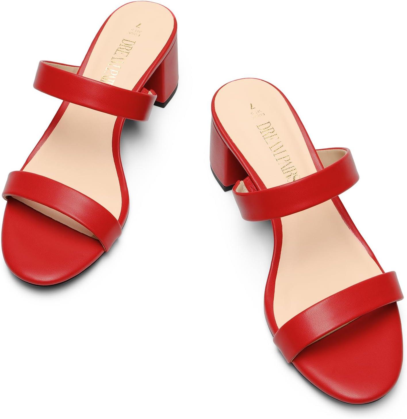 imageDREAM PAIRS Womens Two Strap Open Toe Low Block Chunky Heels Sandals Dress Pumps Casual Summer Mules ShoesRedpu