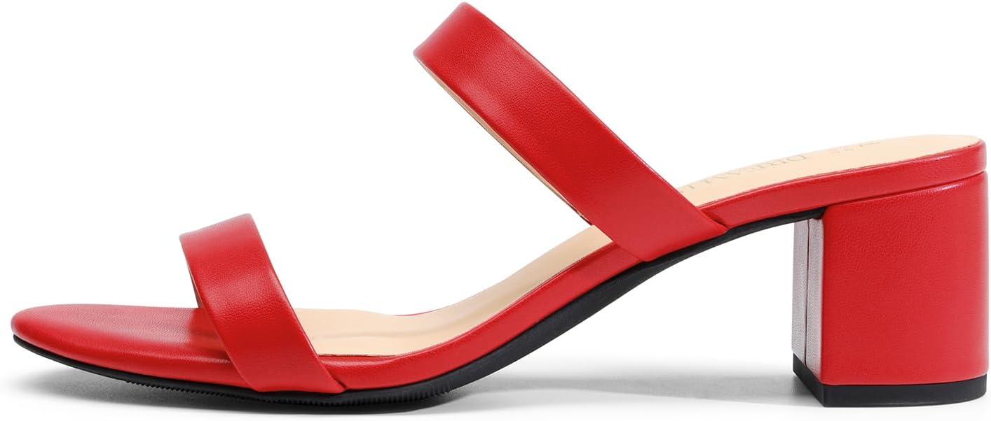 imageDREAM PAIRS Womens Two Strap Open Toe Low Block Chunky Heels Sandals Dress Pumps Casual Summer Mules ShoesRedpu