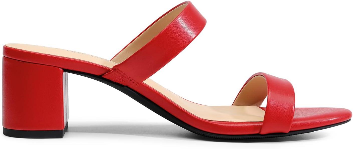 imageDREAM PAIRS Womens Two Strap Open Toe Low Block Chunky Heels Sandals Dress Pumps Casual Summer Mules ShoesRedpu
