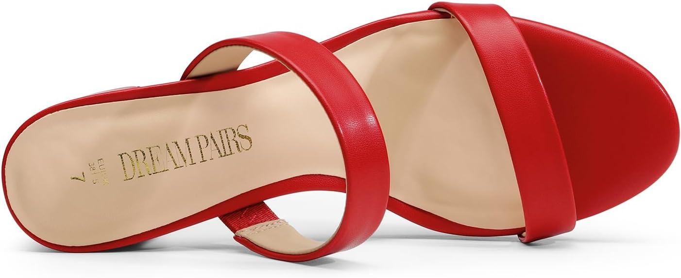 imageDREAM PAIRS Womens Two Strap Open Toe Low Block Chunky Heels Sandals Dress Pumps Casual Summer Mules ShoesRedpu