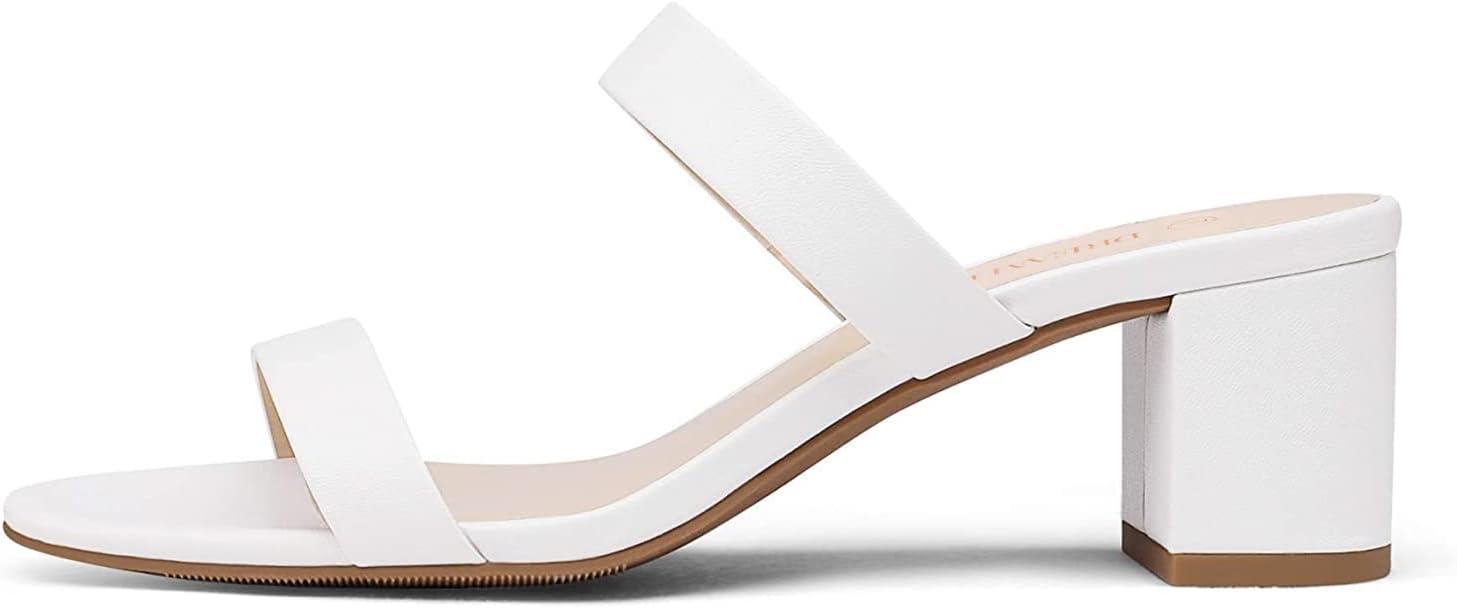 imageDREAM PAIRS Womens Two Strap Open Toe Low Block Chunky Heels Sandals Dress Pumps Casual Summer Mules ShoesWhitePu