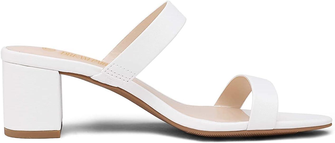 imageDREAM PAIRS Womens Two Strap Open Toe Low Block Chunky Heels Sandals Dress Pumps Casual Summer Mules ShoesWhitePu