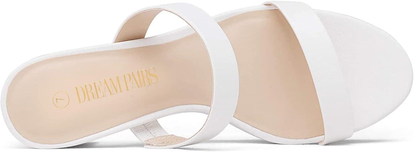 imageDREAM PAIRS Womens Two Strap Open Toe Low Block Chunky Heels Sandals Dress Pumps Casual Summer Mules ShoesWhitePu