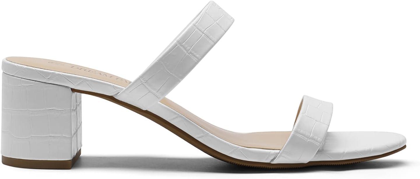 imageDREAM PAIRS Womens Two Strap Open Toe Low Block Chunky Heels Sandals Dress Pumps Casual Summer Mules ShoesWhitestone
