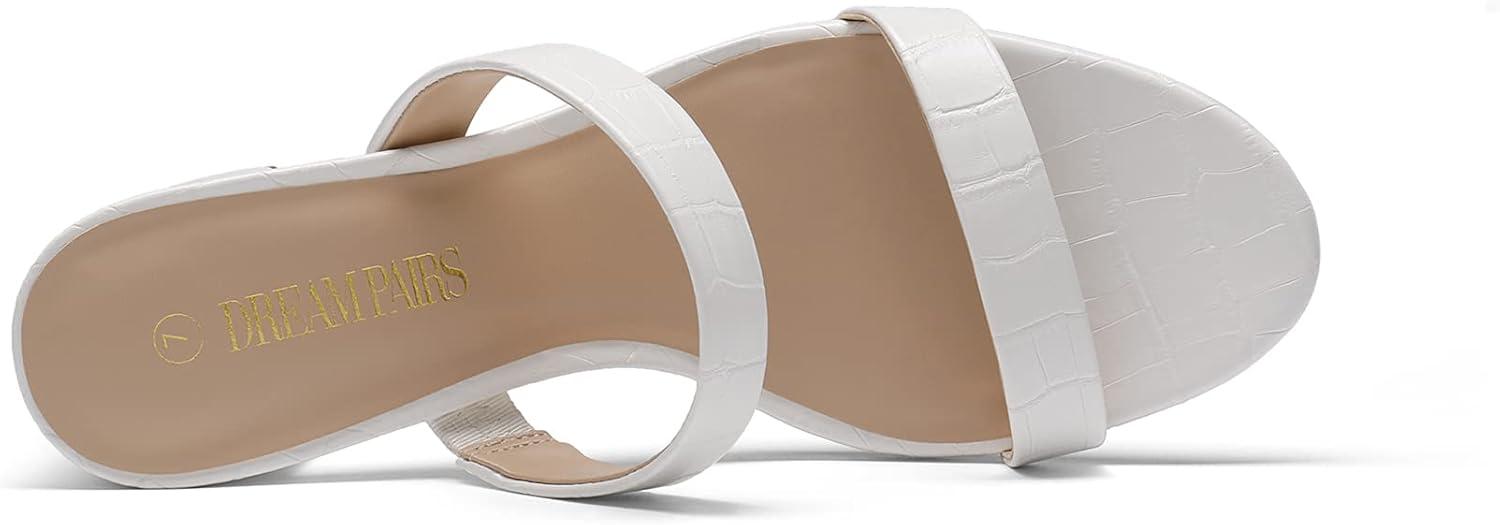 imageDREAM PAIRS Womens Two Strap Open Toe Low Block Chunky Heels Sandals Dress Pumps Casual Summer Mules ShoesWhitestone