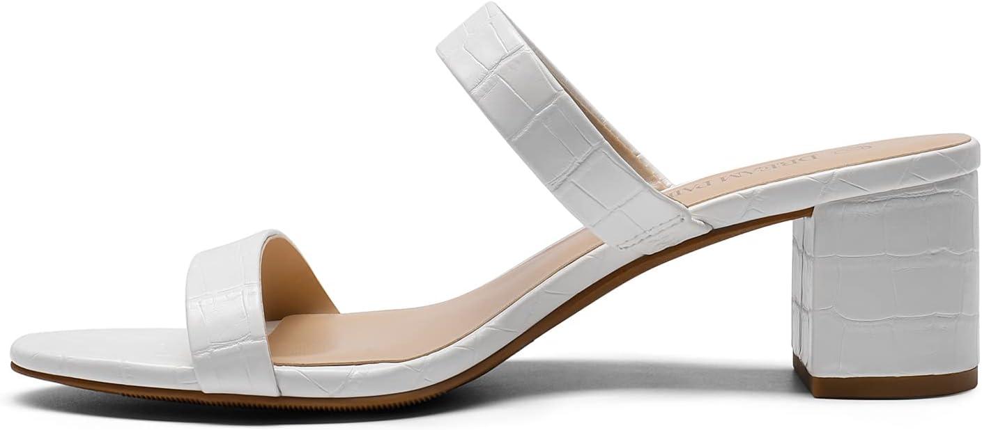 imageDREAM PAIRS Womens Two Strap Open Toe Low Block Chunky Heels Sandals Dress Pumps Casual Summer Mules ShoesWhitestone