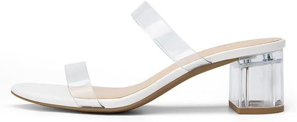imageDREAM PAIRS Womens Two Strap Open Toe Low Block Chunky Heels Sandals Dress Pumps Casual Summer Mules ShoesWhitetpu