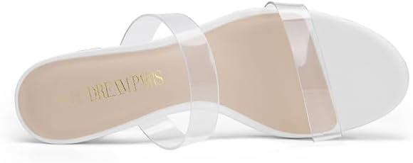 imageDREAM PAIRS Womens Two Strap Open Toe Low Block Chunky Heels Sandals Dress Pumps Casual Summer Mules ShoesWhitetpu