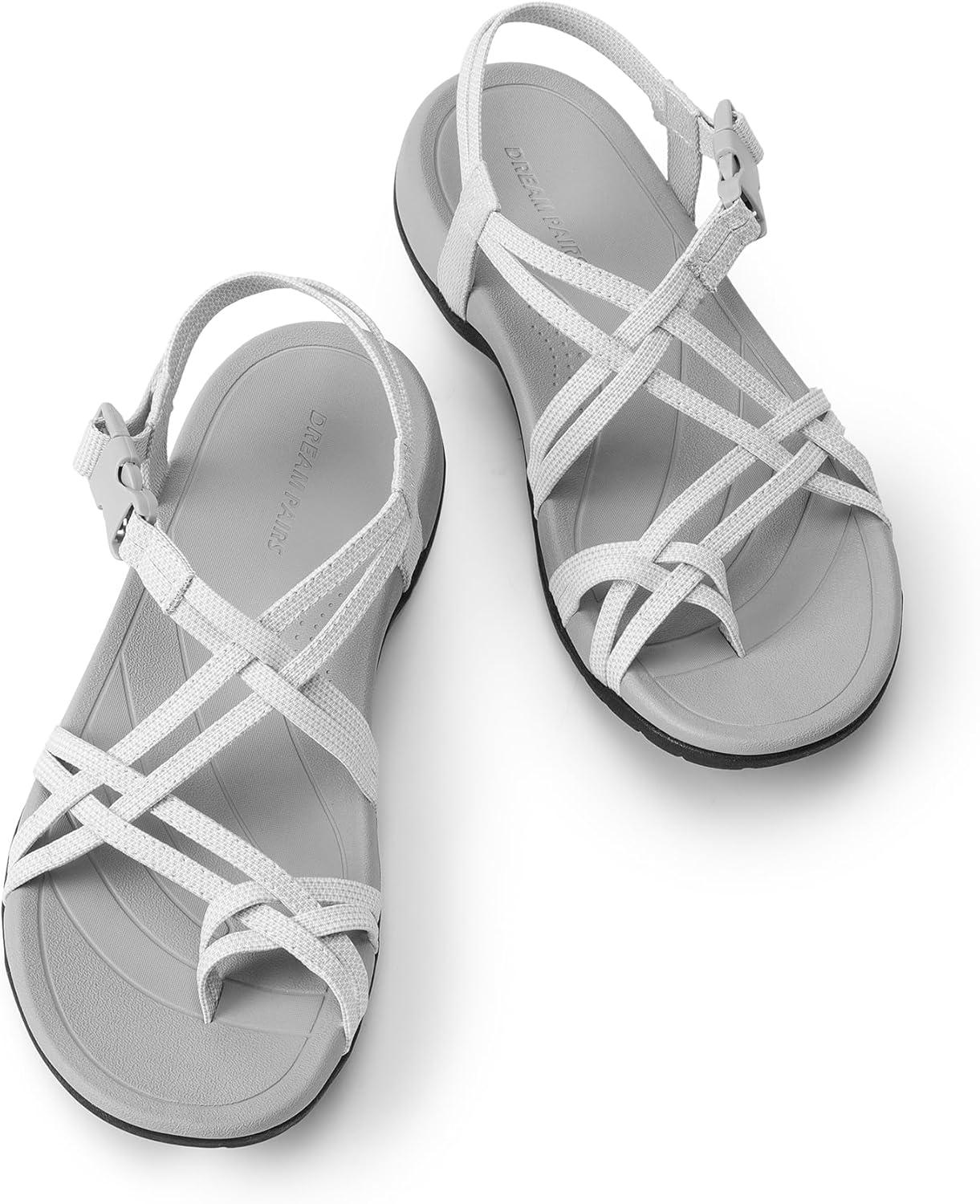 imageDREAM PAIRS Womens Walking Comfort Sport Athletic Sandals With Arch Support Elastic Strap Casual Hiking Outdoor Beach Summer SandalLight Grey