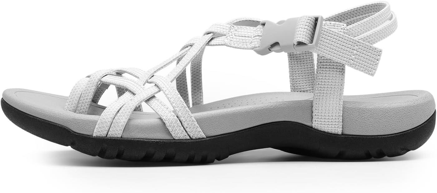 imageDREAM PAIRS Womens Walking Comfort Sport Athletic Sandals With Arch Support Elastic Strap Casual Hiking Outdoor Beach Summer SandalLight Grey