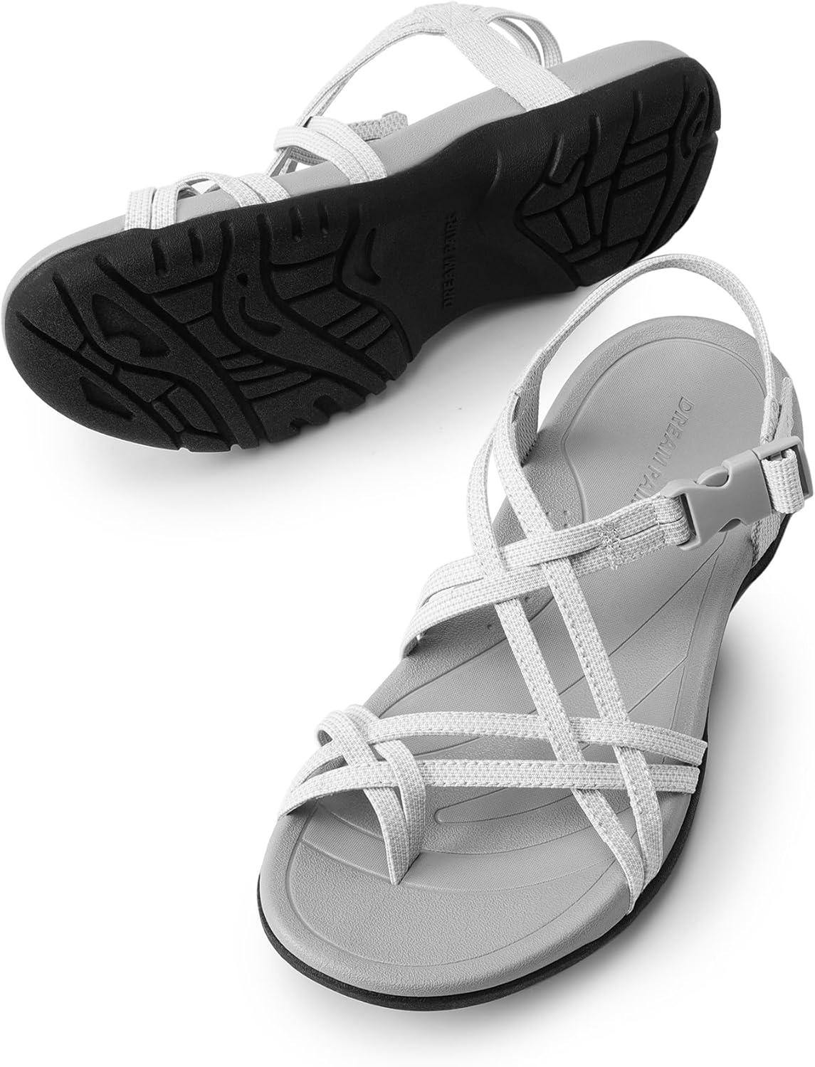 imageDREAM PAIRS Womens Walking Comfort Sport Athletic Sandals With Arch Support Elastic Strap Casual Hiking Outdoor Beach Summer SandalLight Grey