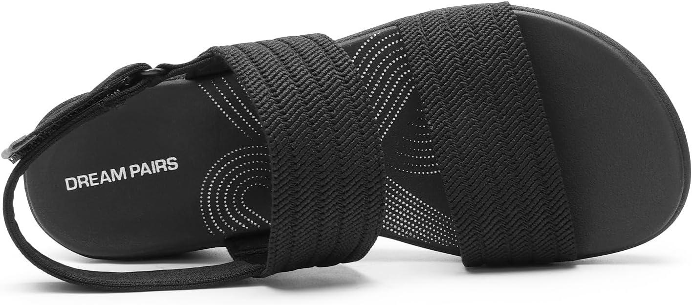 imageDREAM PAIRS Womens Walking Sandals Lightweight Soft Footbed Low Wedge Comfort Indoor Outdoor Flat SandalsAll Black