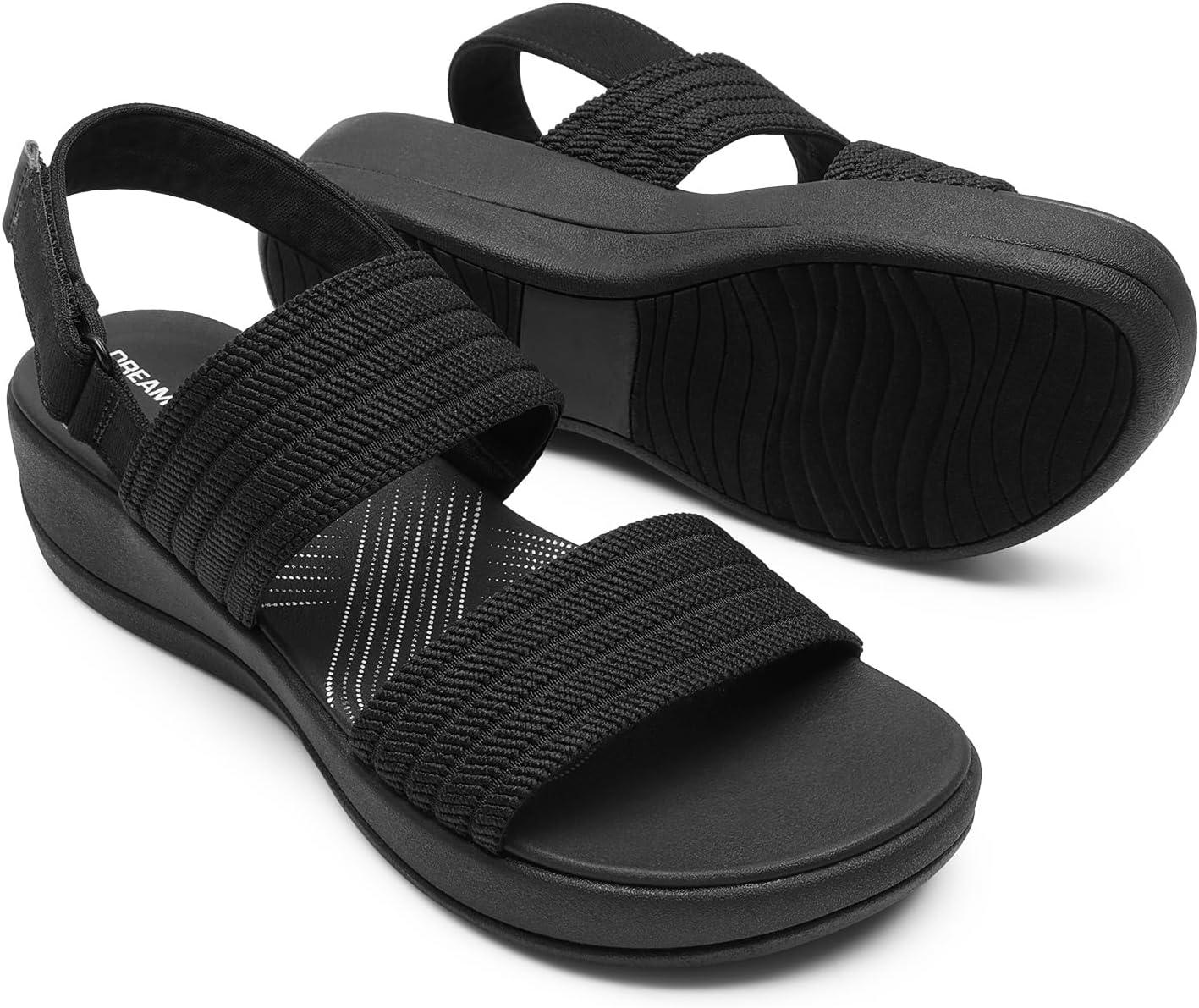 imageDREAM PAIRS Womens Walking Sandals Lightweight Soft Footbed Low Wedge Comfort Indoor Outdoor Flat SandalsAll Black