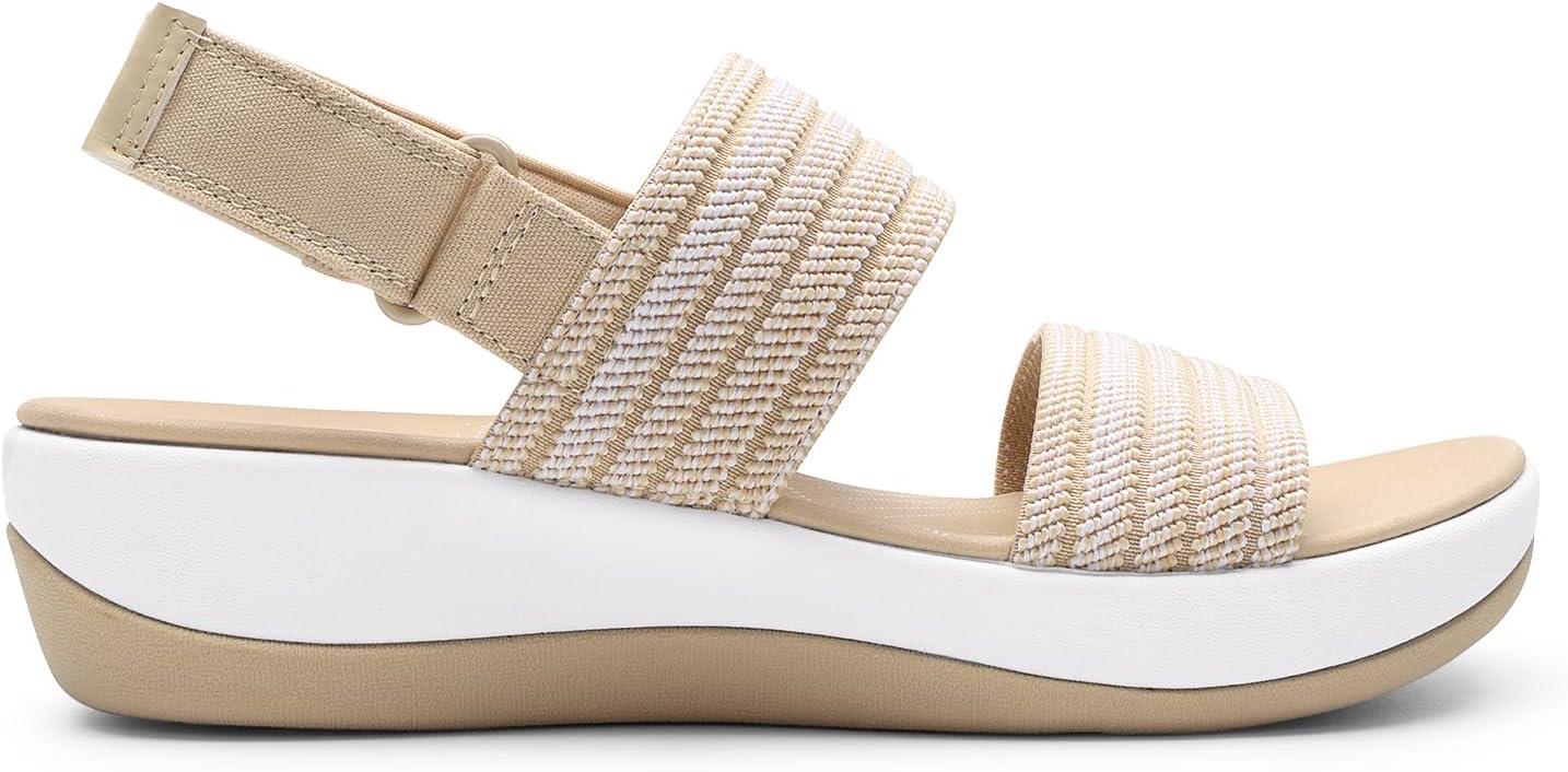 imageDREAM PAIRS Womens Walking Sandals Lightweight Soft Footbed Low Wedge Comfort Indoor Outdoor Flat SandalsBeige