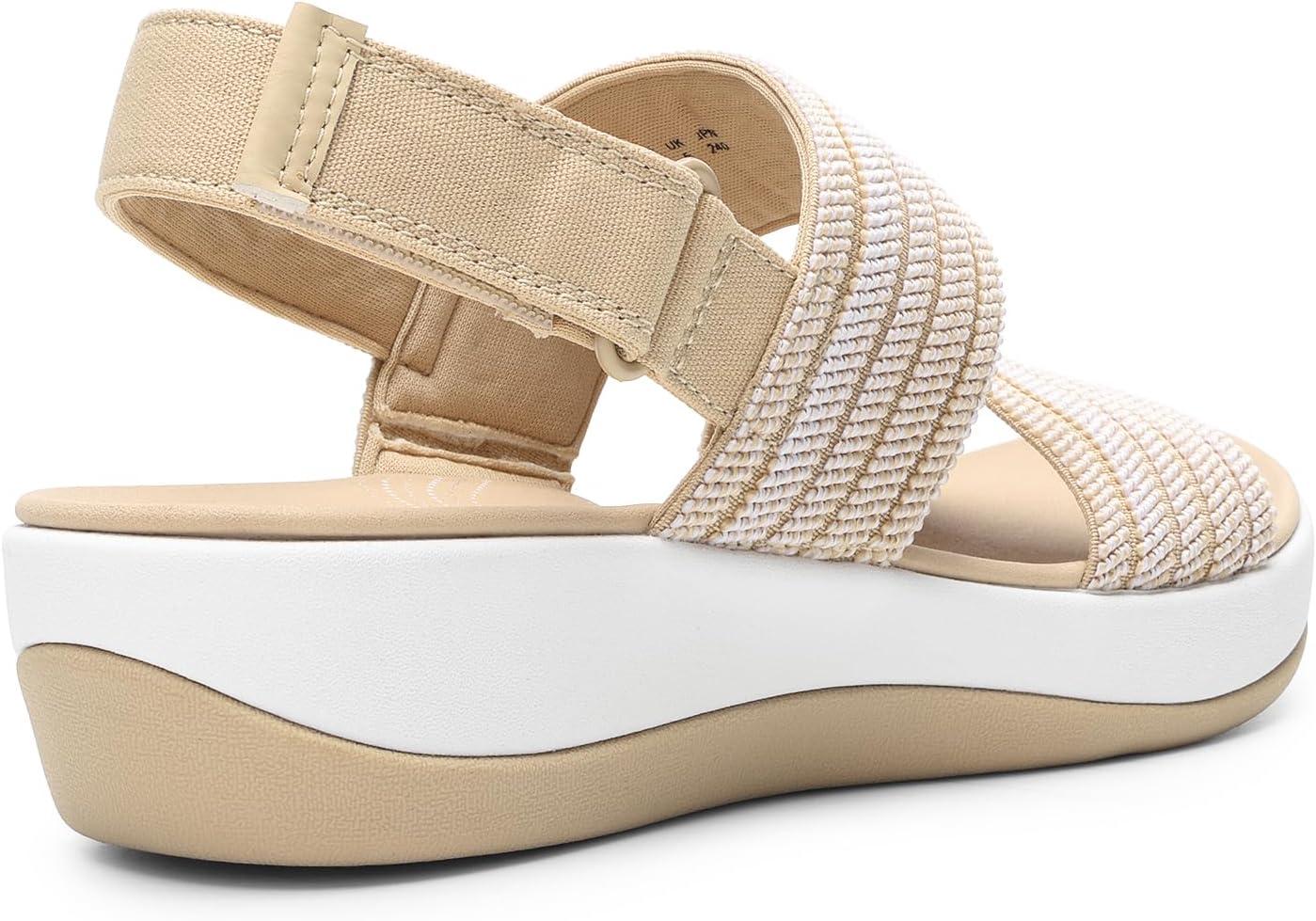 imageDREAM PAIRS Womens Walking Sandals Lightweight Soft Footbed Low Wedge Comfort Indoor Outdoor Flat SandalsBeige