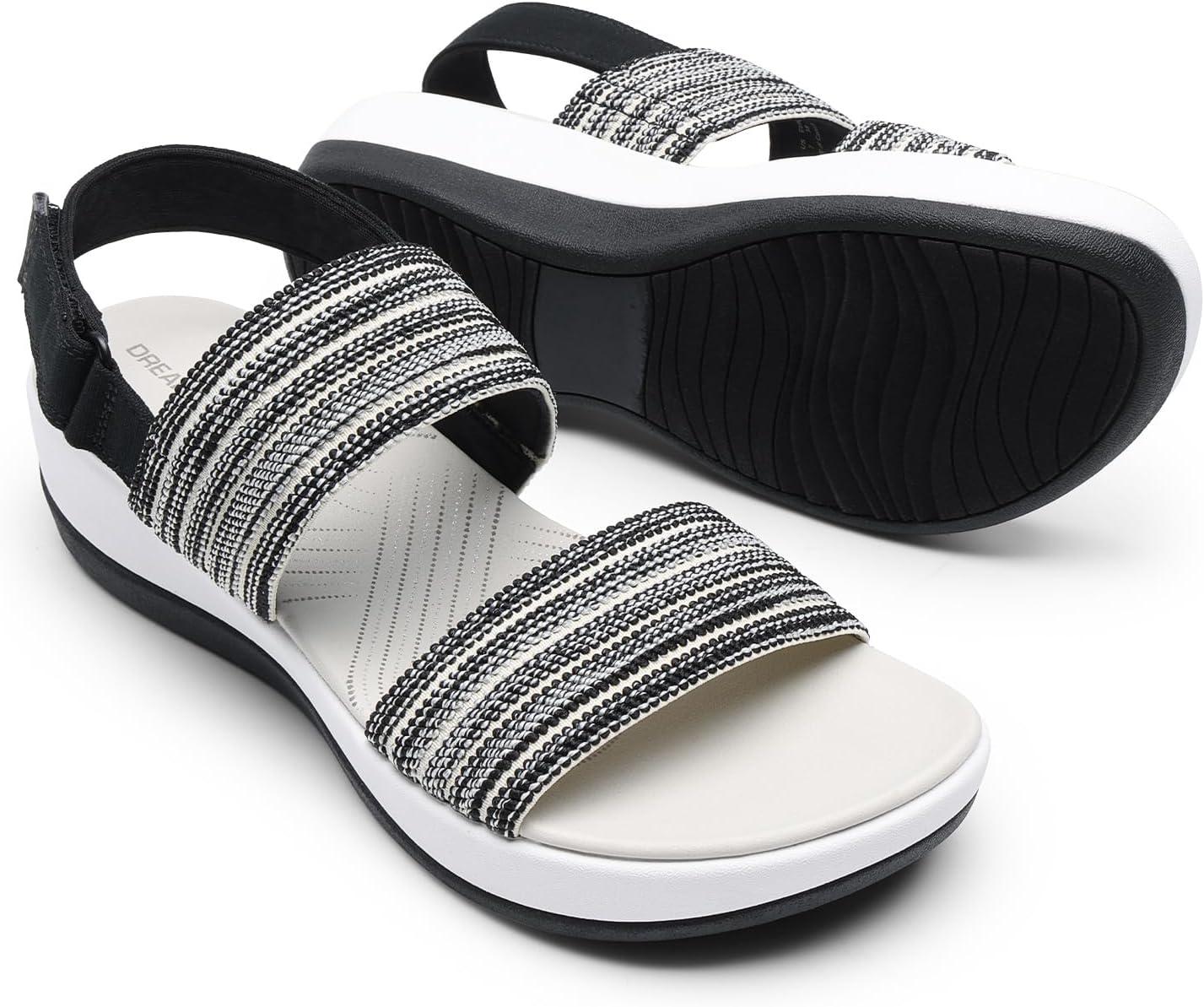 imageDREAM PAIRS Womens Walking Sandals Lightweight Soft Footbed Low Wedge Comfort Indoor Outdoor Flat SandalsBlack