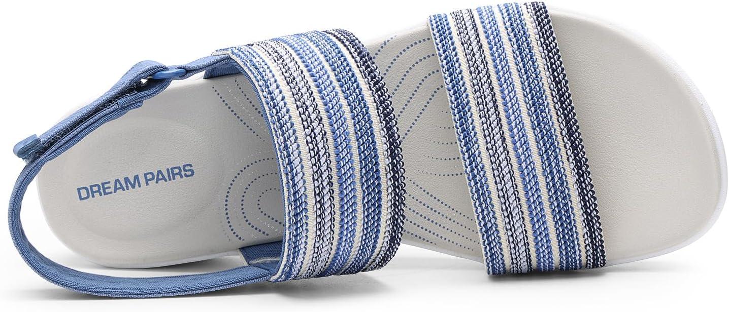 imageDREAM PAIRS Womens Walking Sandals Lightweight Soft Footbed Low Wedge Comfort Indoor Outdoor Flat SandalsBlue