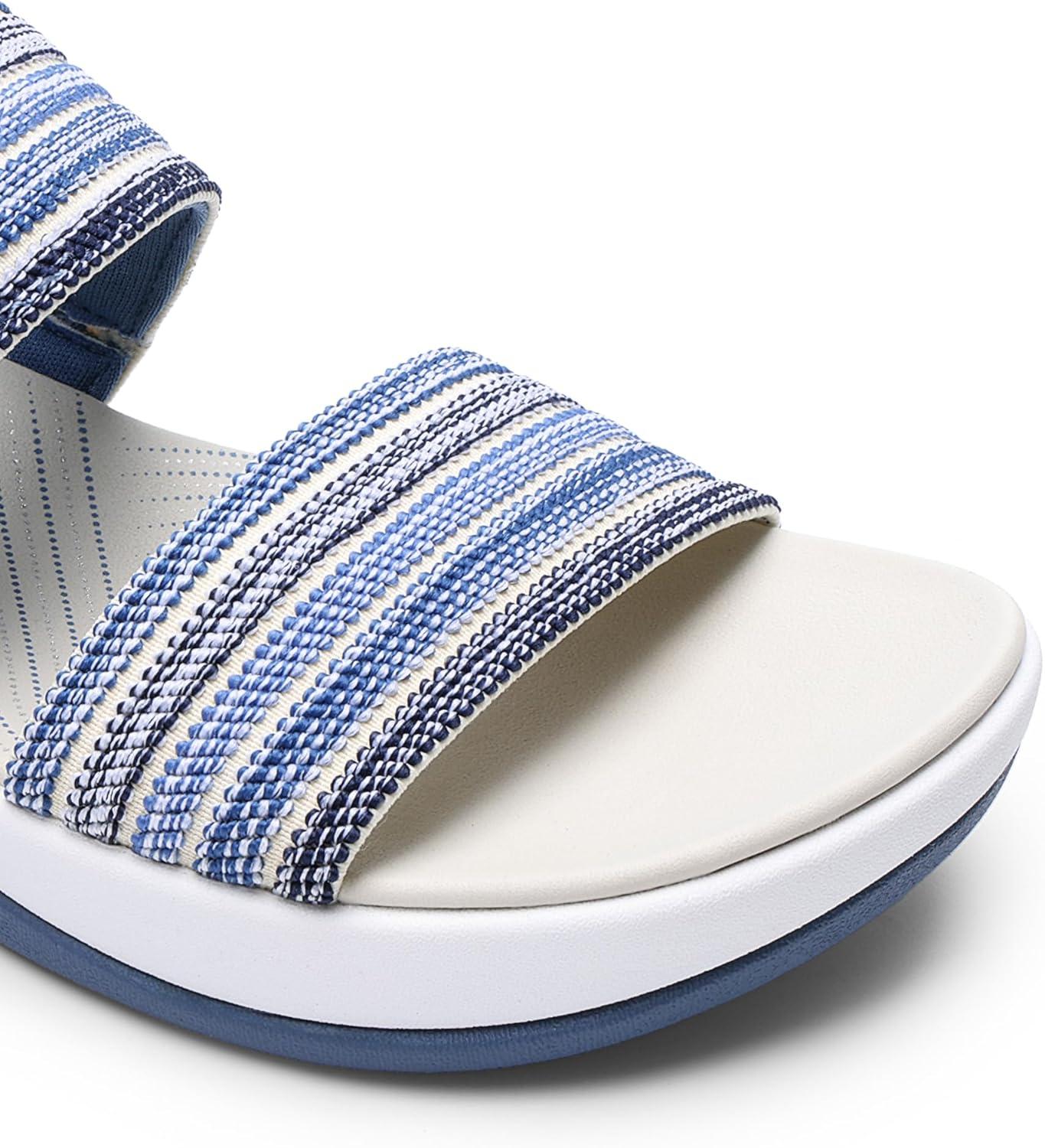 imageDREAM PAIRS Womens Walking Sandals Lightweight Soft Footbed Low Wedge Comfort Indoor Outdoor Flat SandalsBlue