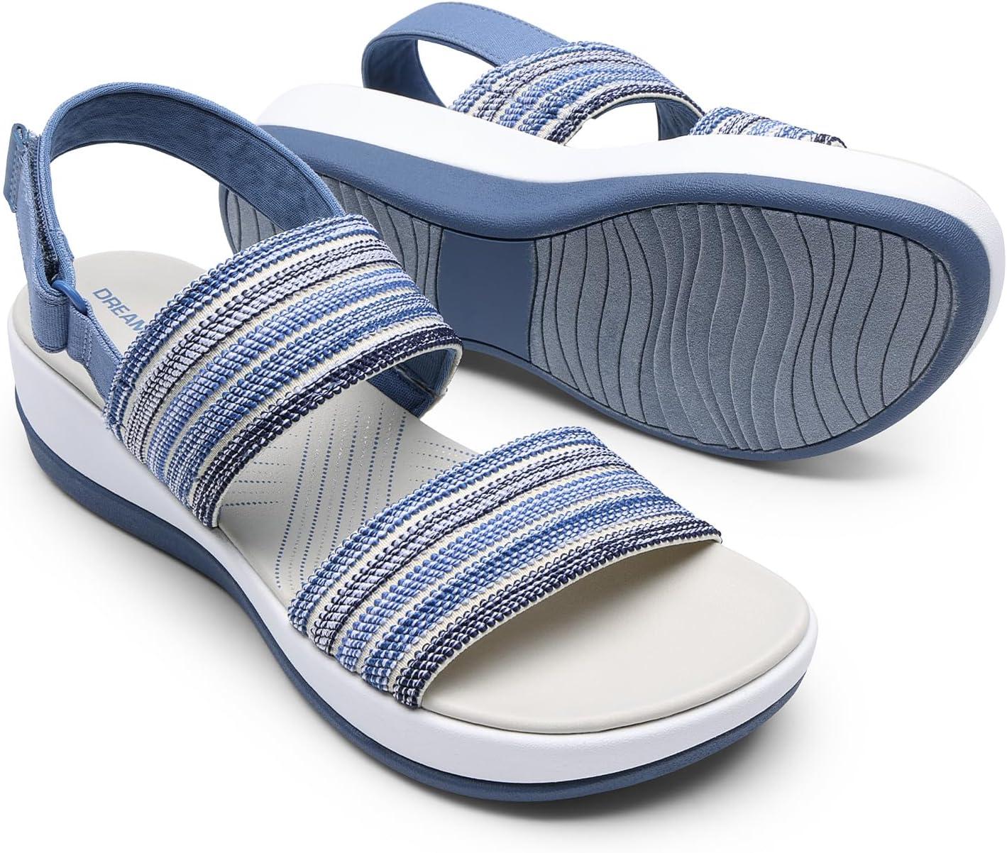 imageDREAM PAIRS Womens Walking Sandals Lightweight Soft Footbed Low Wedge Comfort Indoor Outdoor Flat SandalsBlue