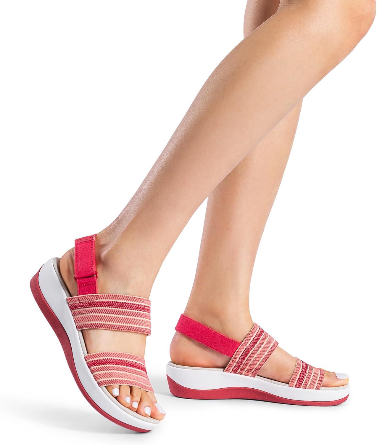 imageDREAM PAIRS Womens Walking Sandals Lightweight Soft Footbed Low Wedge Comfort Indoor Outdoor Flat SandalsRed